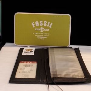 FOSSIL CHECKBOOK WALLET CHICAGO BLACK NEW